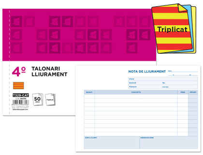 Talonario Liderpapel Entregas 4º apaisado 50 juegos triplicado texto en catalán